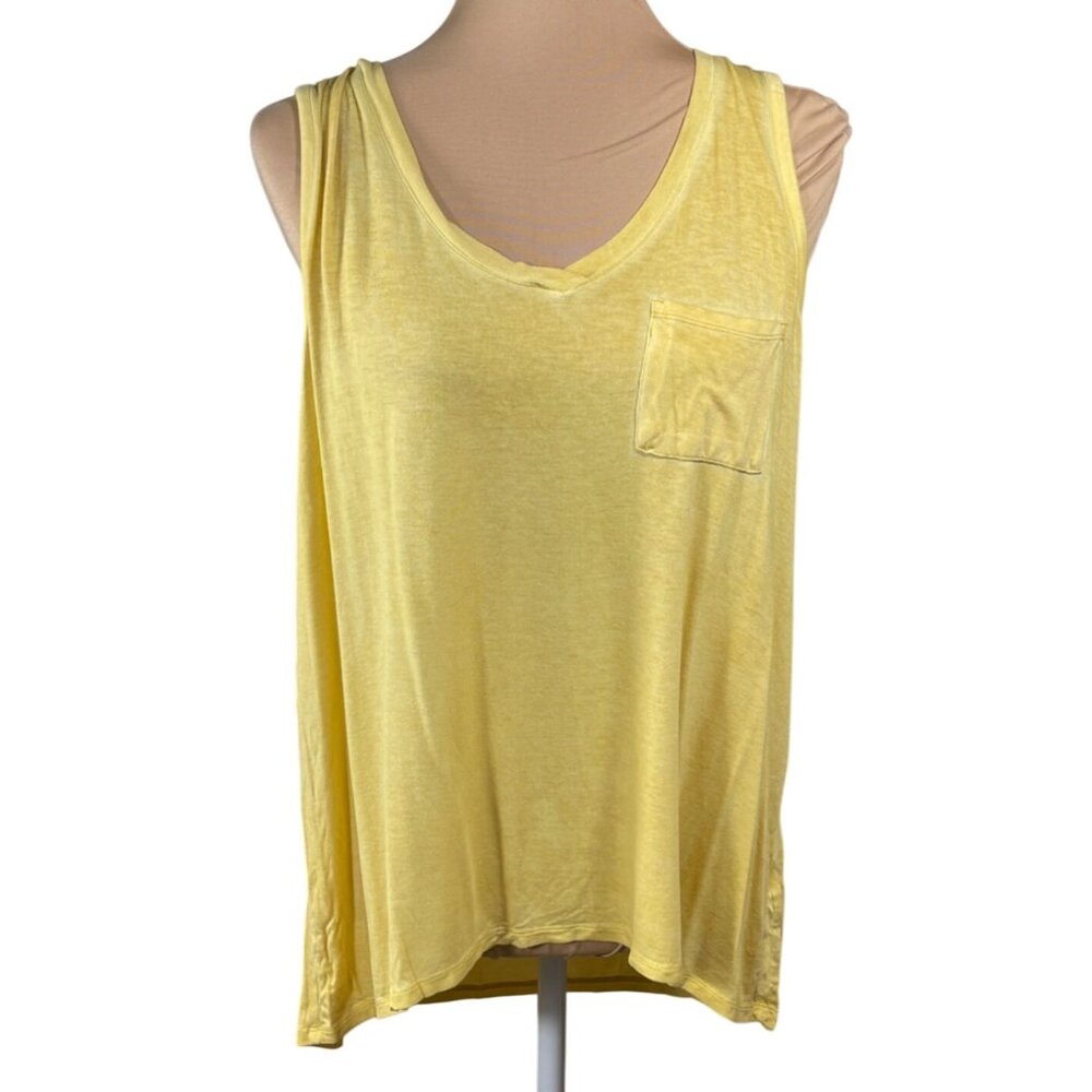Jane & Delancey Burnout Tank Top Yellow Scoop Neck Size XL Extra Large Pocket